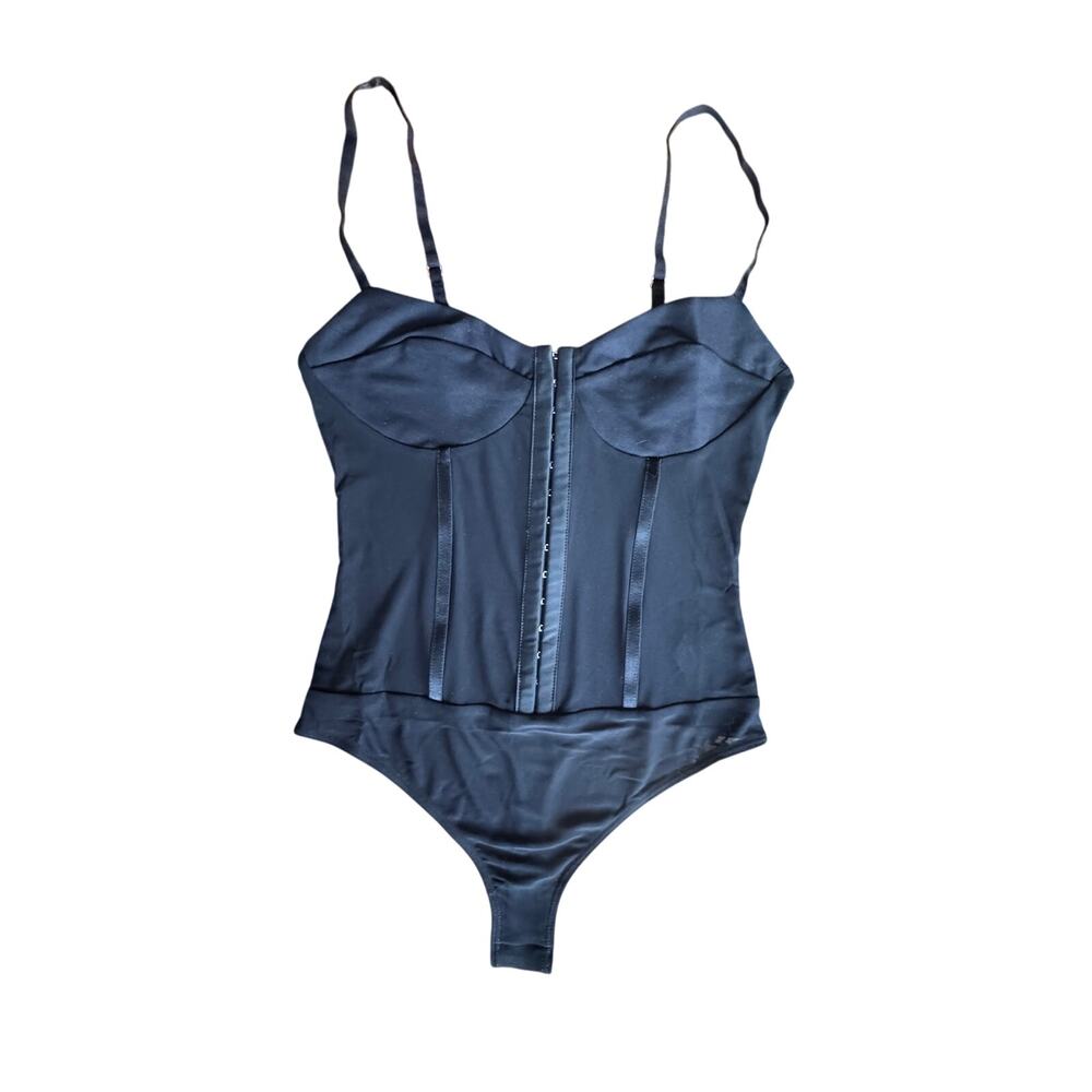 Free People Black Night Rhythm Corset Bodysuit Size Small